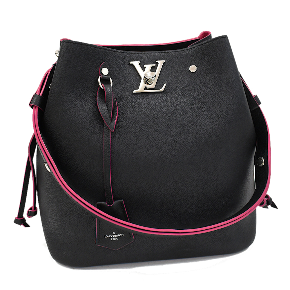 Louis Vuitton Bucket Noir Leather Black/Pink Bag Shoulder Lockme - Picture 2 of 7